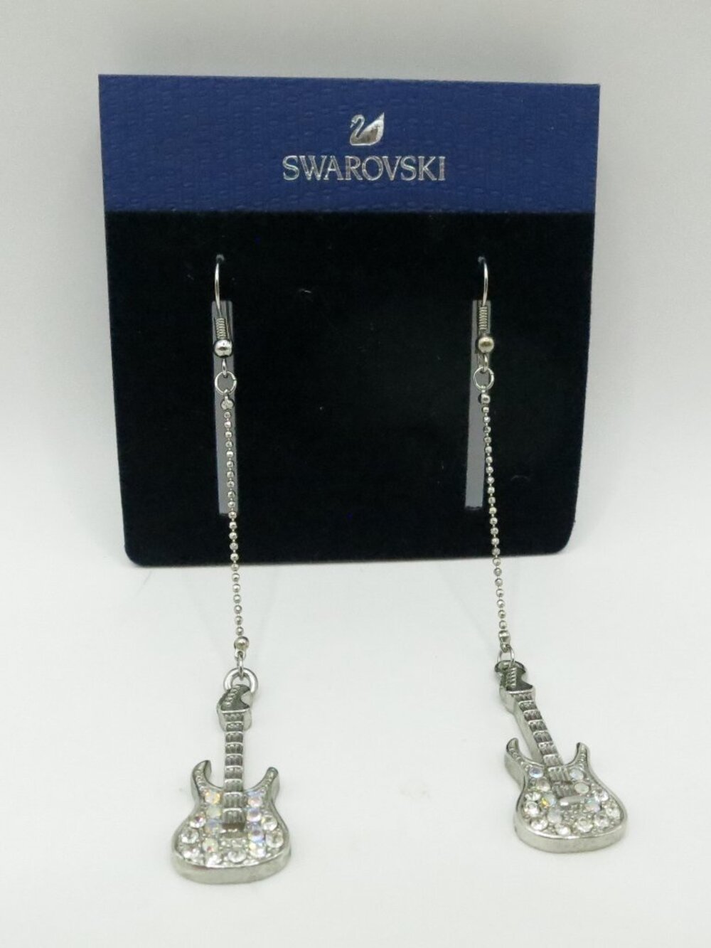 Swarovski Electric Guitar Drop Earrings 3.5"L Crystal Music Theme Pre-Owned